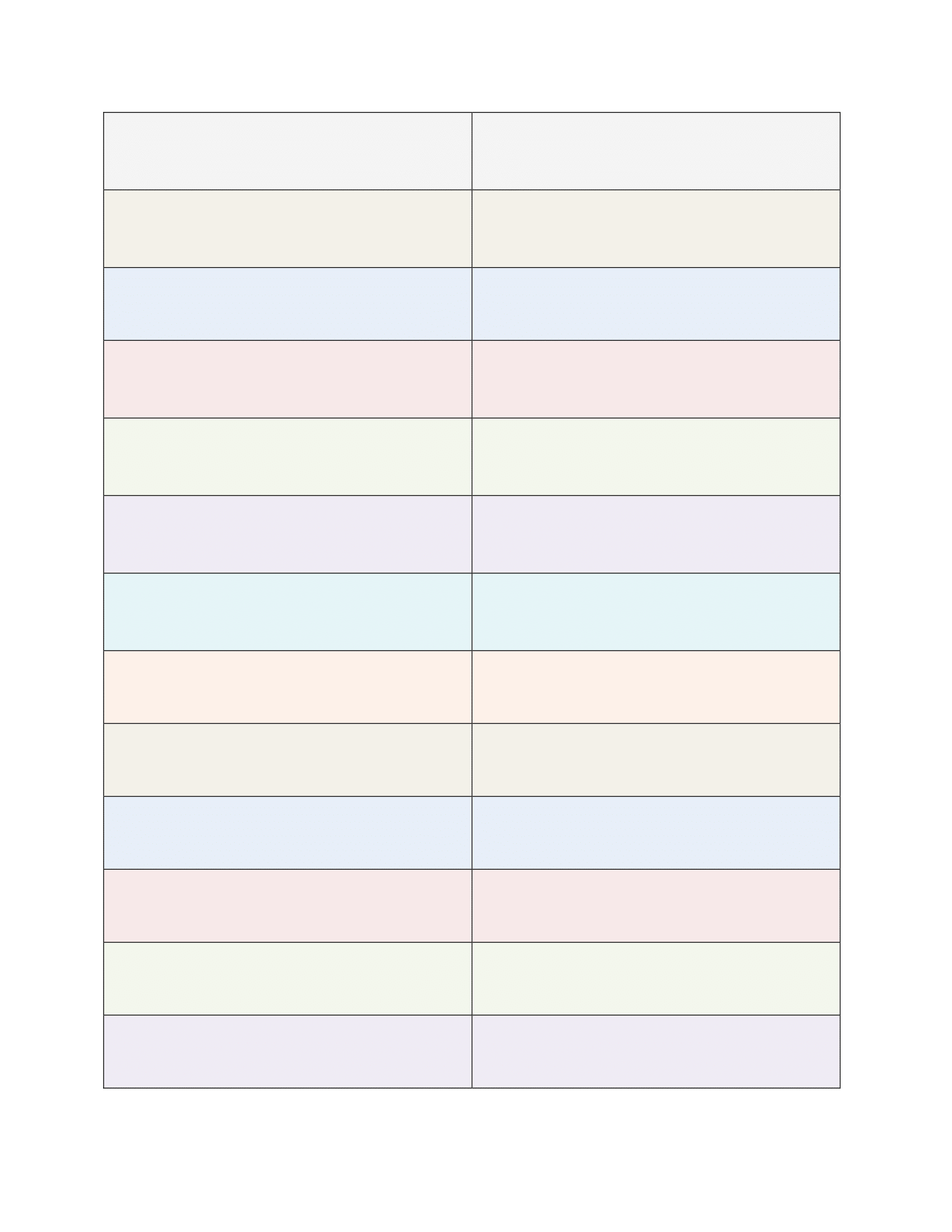 2 Column Chart Blank Table Printable Template