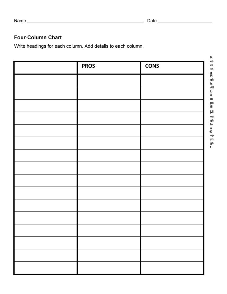 27 Printable Pros And Cons Lists Charts Templates TemplateLab