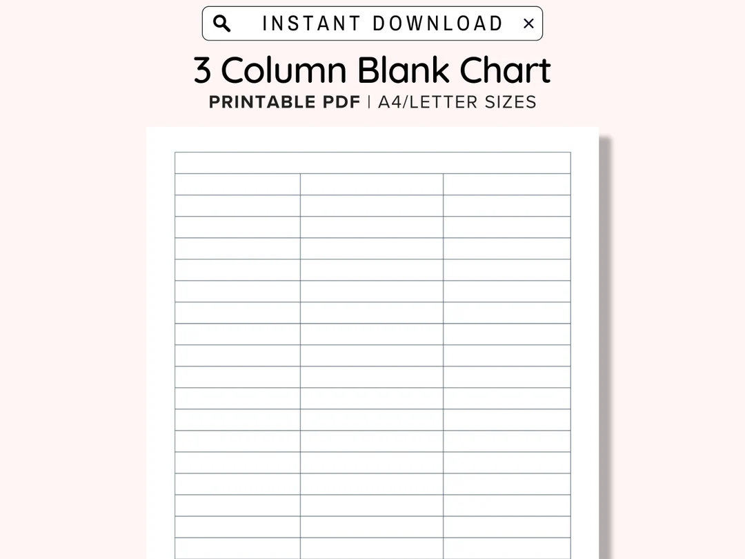 3 Blank Columns Chart Text Input Print And Write Printable Digital Download Blank Column Template Printable Columns Columns W Title PDF Etsy
