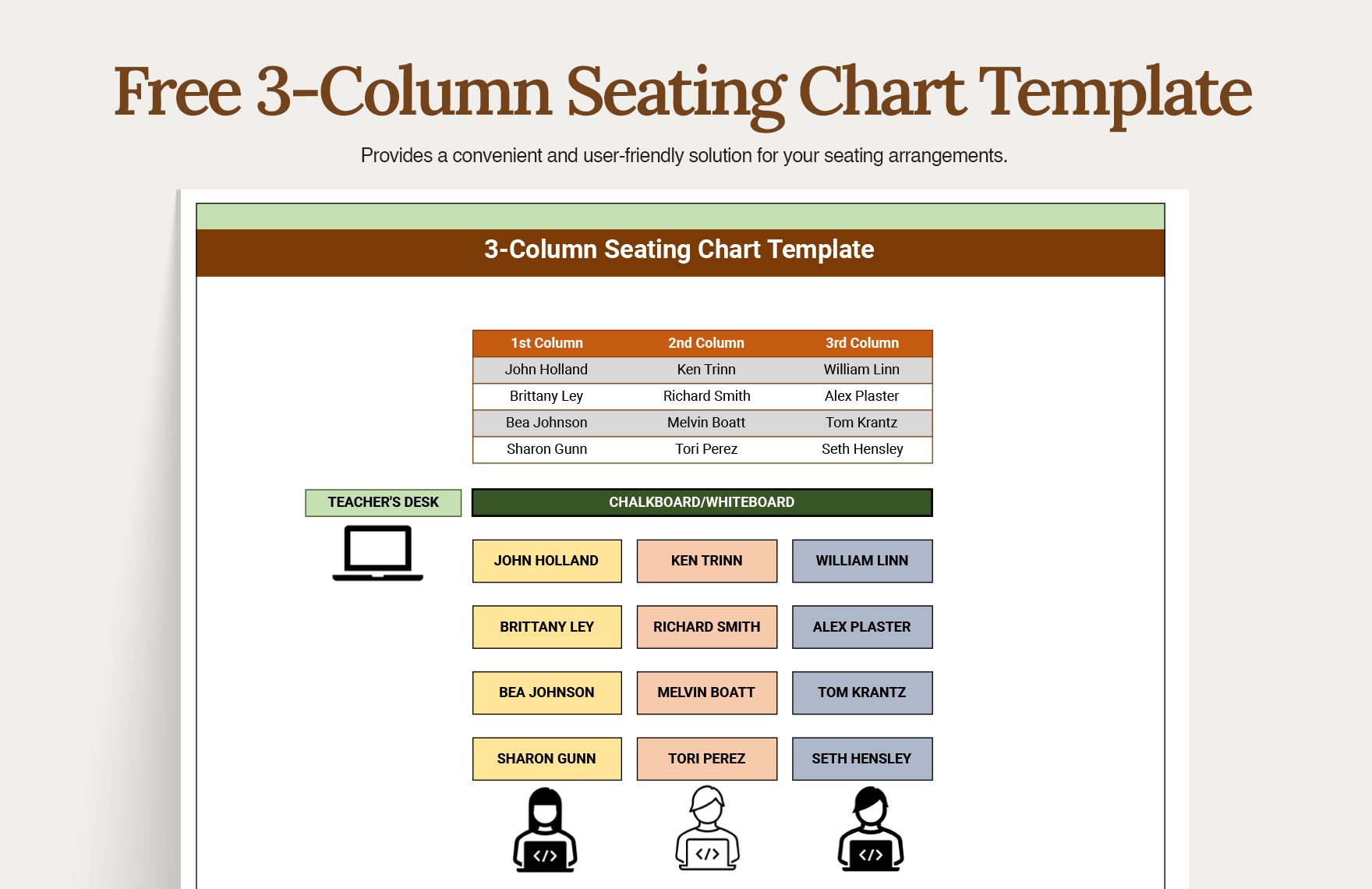 3 Column Seating Chart Template In Excel Google Sheets Download Template