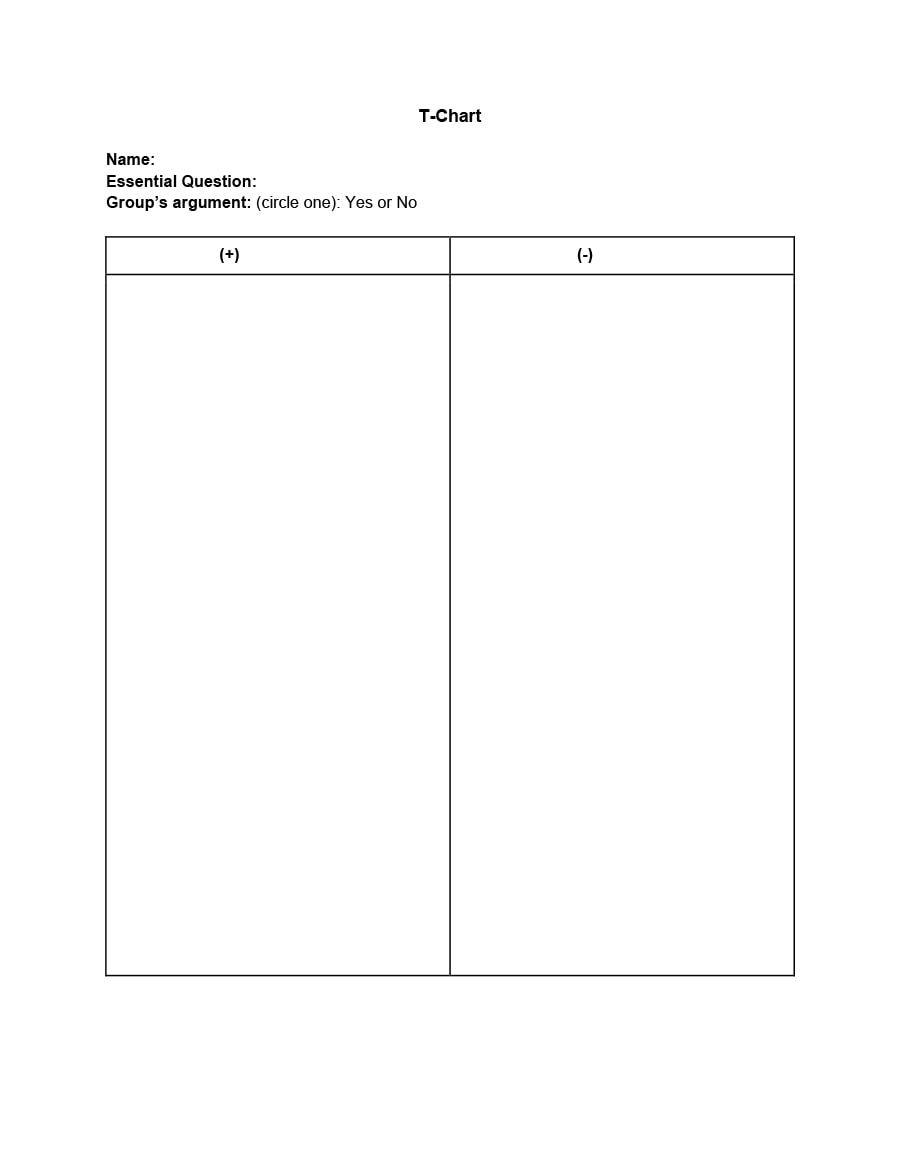 T Chart 4 Columns Template