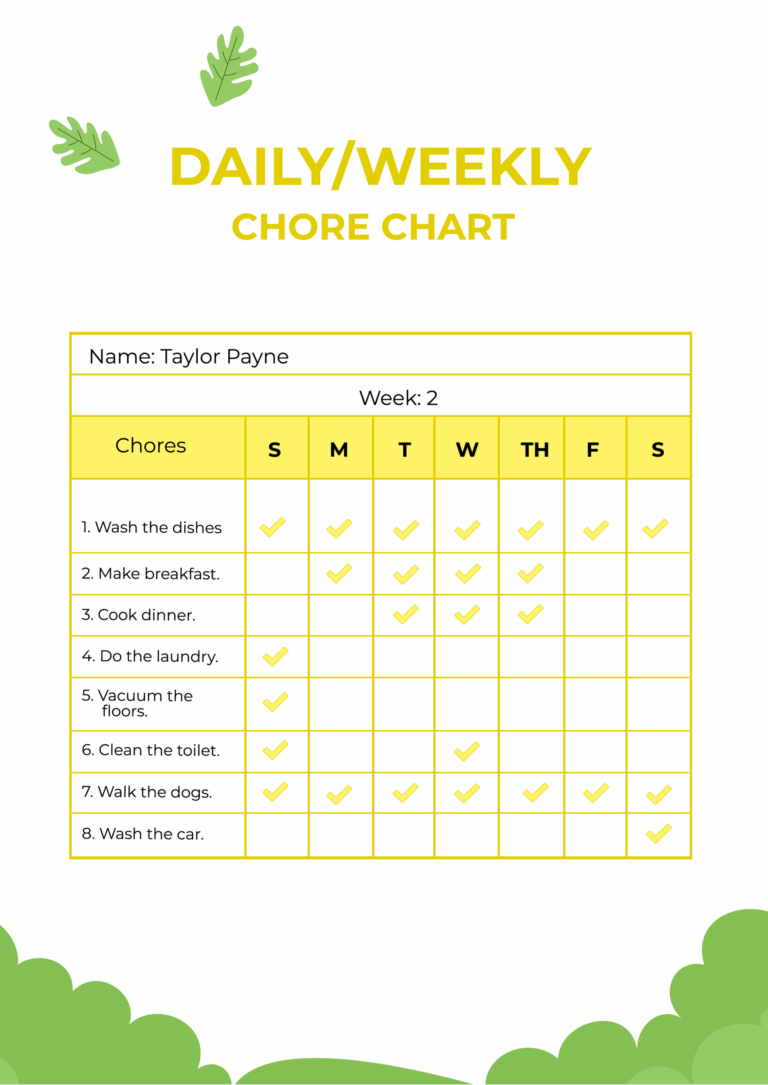 30 Weekly Chore Chart Templates DOC Excel