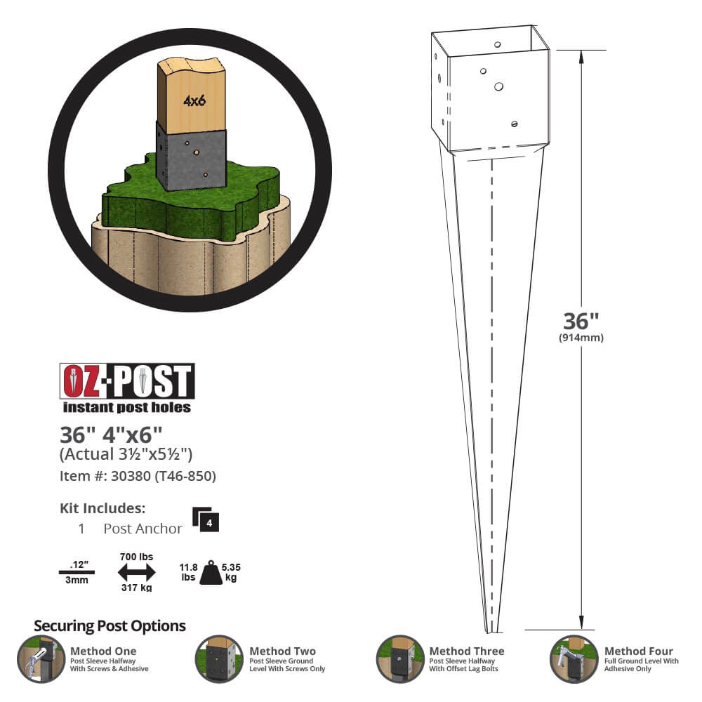 34 In 4 In X 4 In OZ Post Anchor T4 850 OZCO Building Products