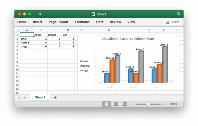 3D Cylinder Clustered Column Chart Excelize Document