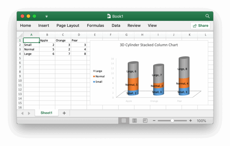 3D Cylinder Stacked Column Chart Excelize Document