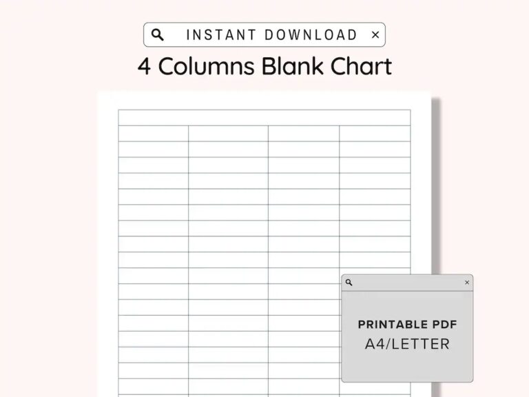 4 Blank Columns Chart Text Input Print And Write Printable Digital Download Blank Column Template Printable Columns Columns W Title PDF Etsy
