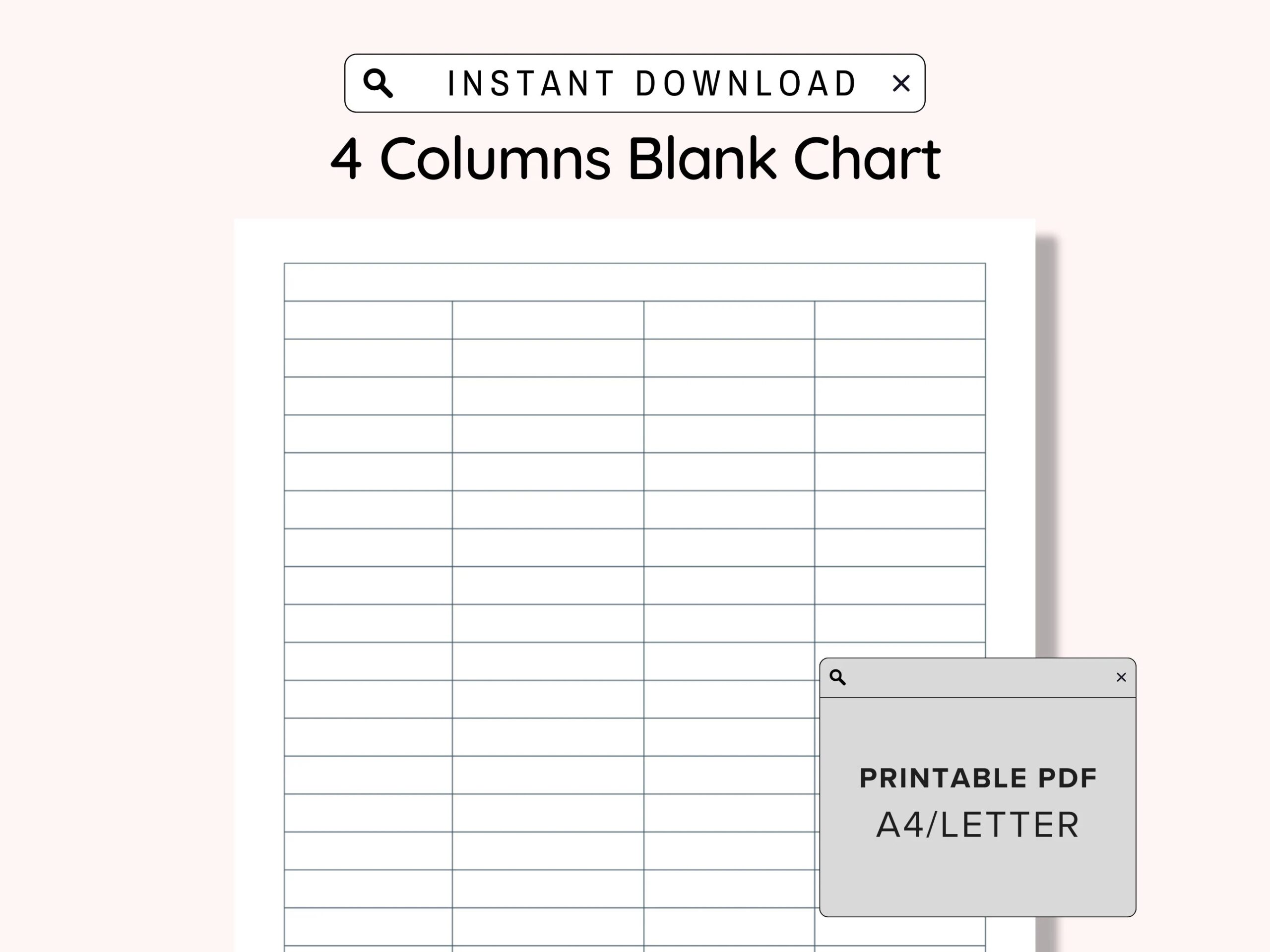 4 Blank Columns Chart Text Input Print And Write Printable Digital Download Blank Column Template Printable Columns Columns W Title PDF Etsy UK