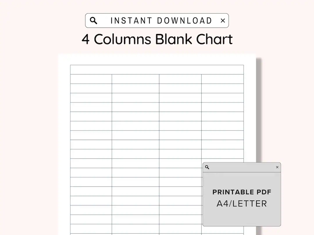 4 Blank Columns Chart Text Input Print And Write Printable Digital Download Blank Column Template Printable Columns Columns W Title PDF Etsy