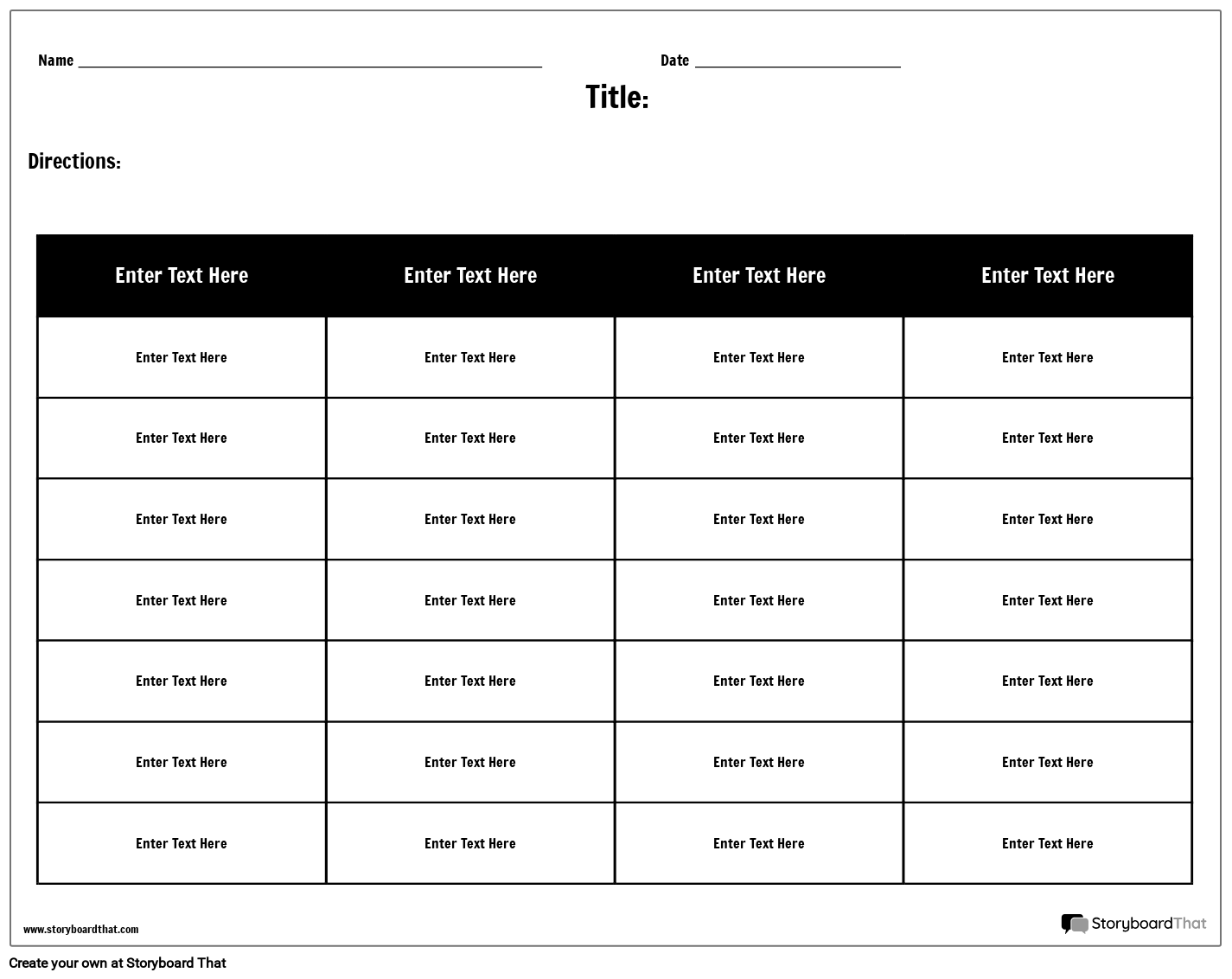 4 Columns Based Landscape Table Worksheet Template