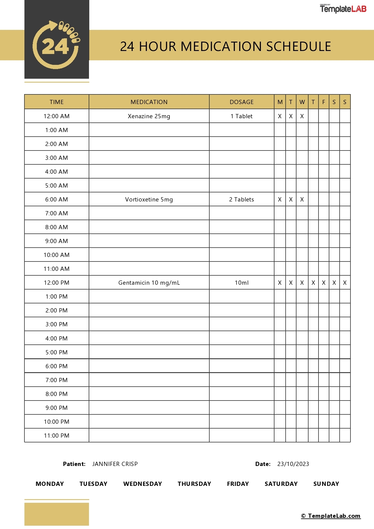 Daily Roster Chart 4 Column
