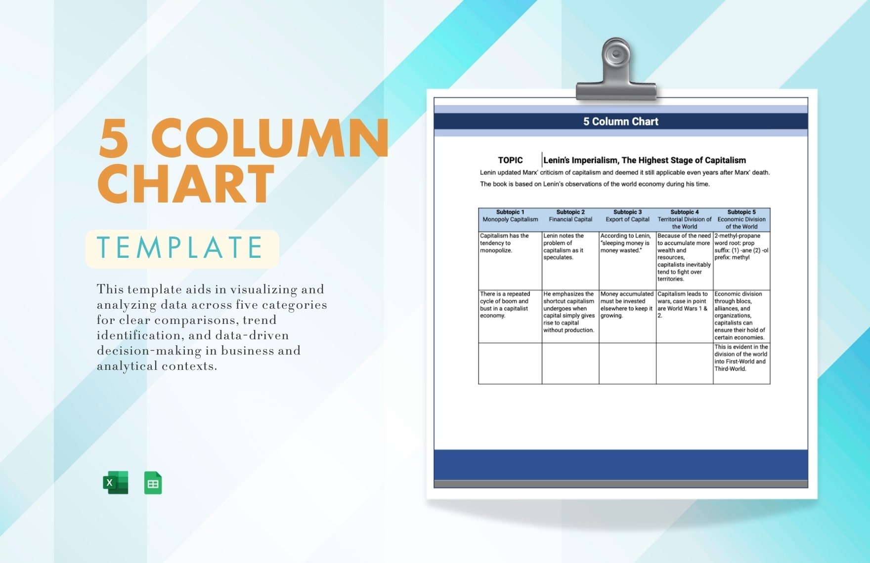 5 Column Chart In Excel Google Sheets Download Template