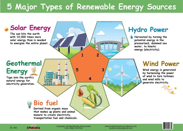 5 Sources Of Renewable Energy Chart Poster Teaching Aid Size 24
