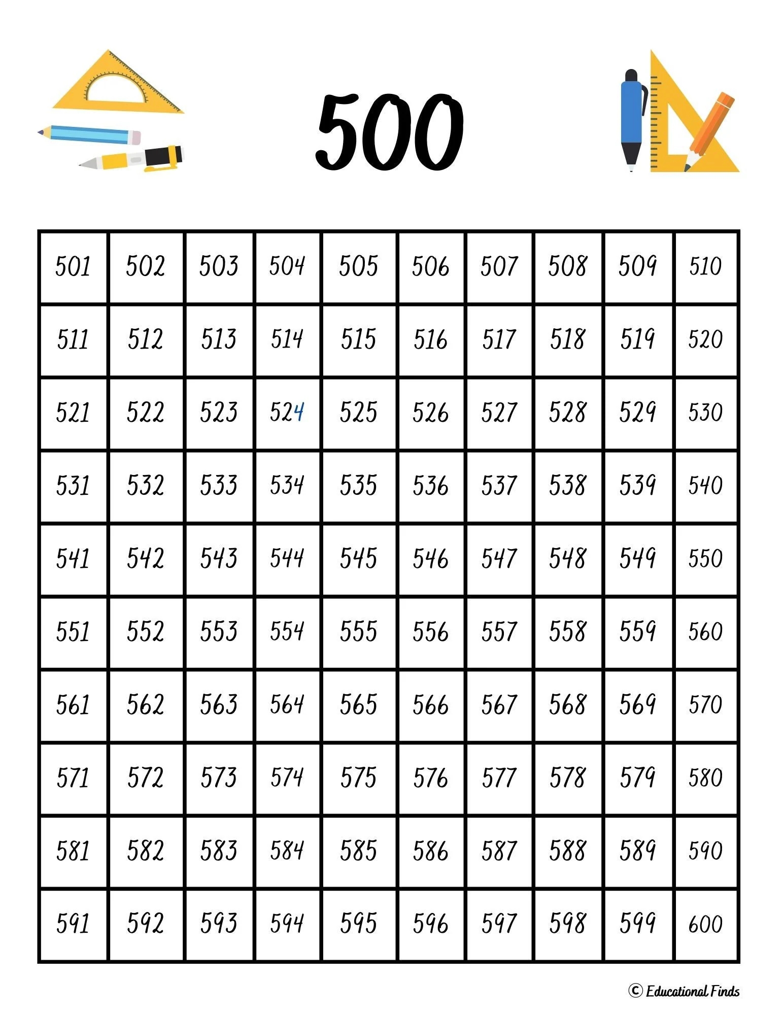 500 Chart Digital Printable 