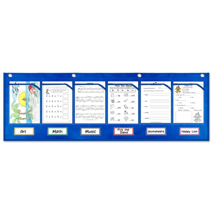 6 Pockets Horizontal Homework Storage Pocket Chart Small Group Management Pocket Chart For Classroom Grouping Organized And On Task Blue 
