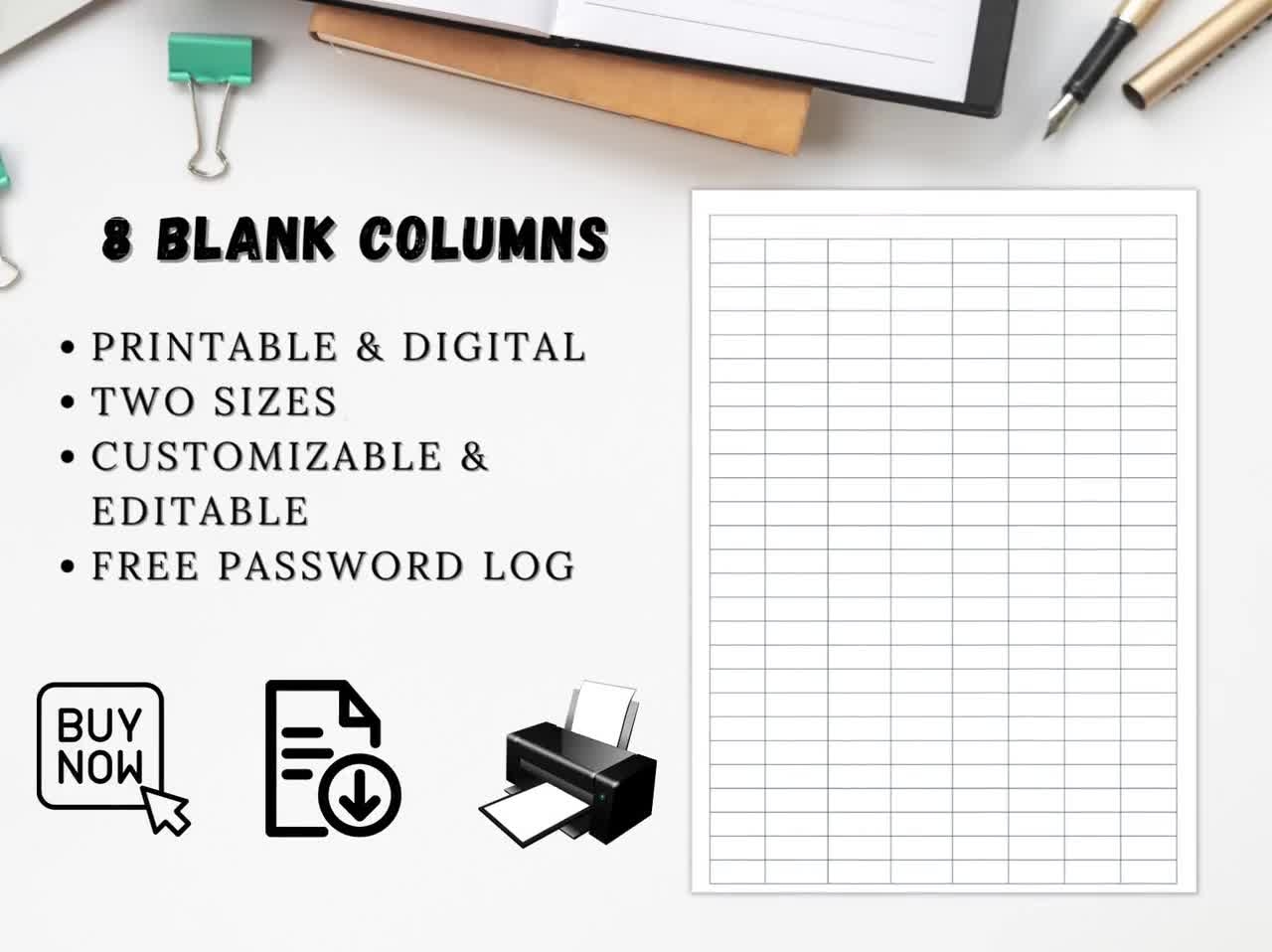 8 Blank Columns Chart Text Input Print And Write Printable Digital Download Blank Column Template Printable Columns Columns W Title PDF