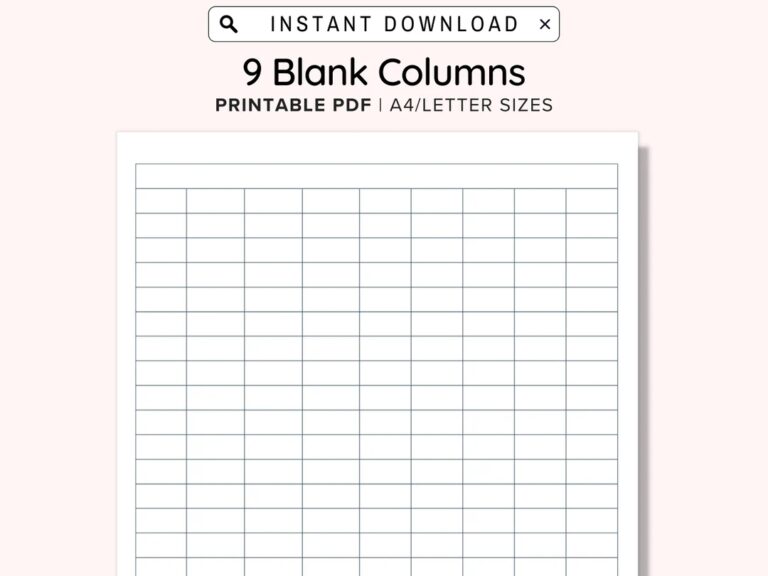 9 Blank Columns Chart Text Input Print And Write PDF Digital Download File A4 US Letter Size Not Fully Editable Templates Instant Download Etsy
