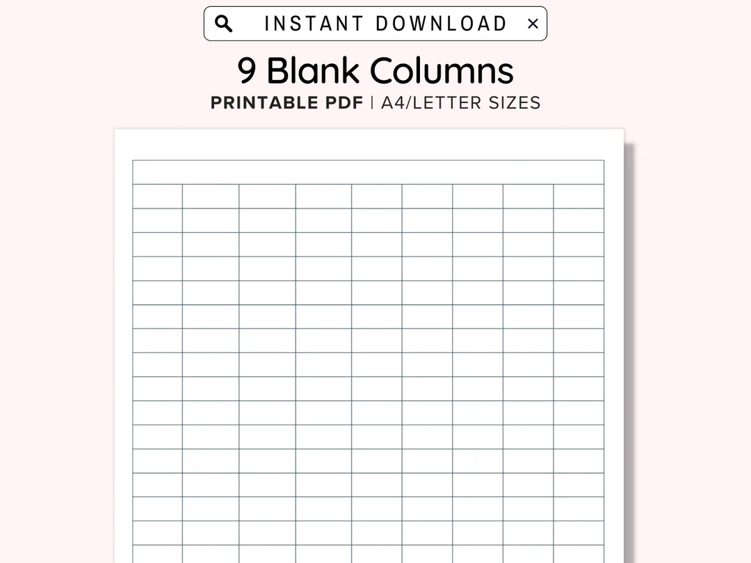 9 Blank Columns Chart Text Input Print And Write PDF Digital Download File A4 US Letter Size Not Fully Editable Templates Instant Download Etsy