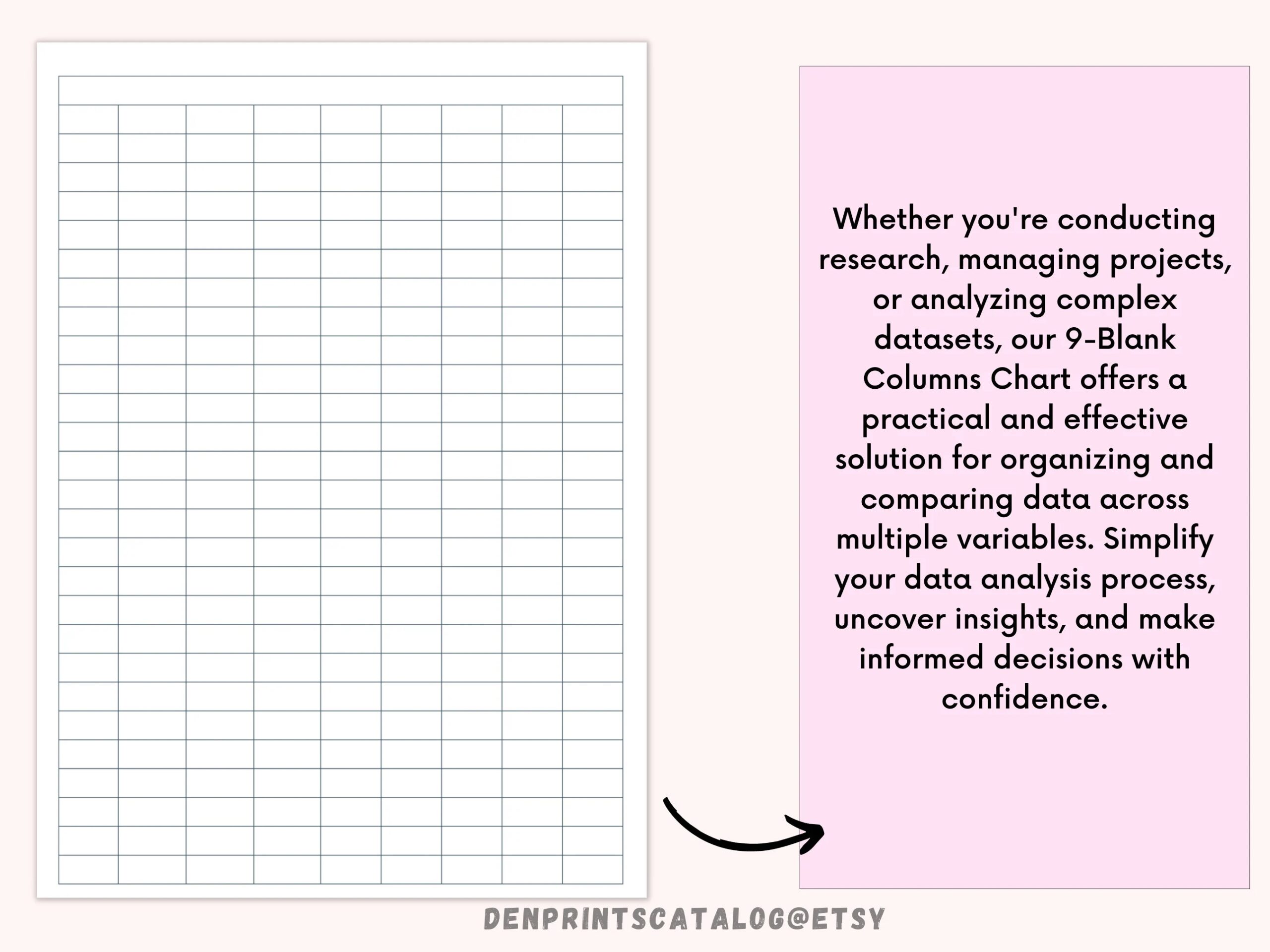 9 Blank Columns Chart Text Input Print And Write PDF Digital Download File A4 US Letter Size Not Fully Editable Templates Instant Download Etsy