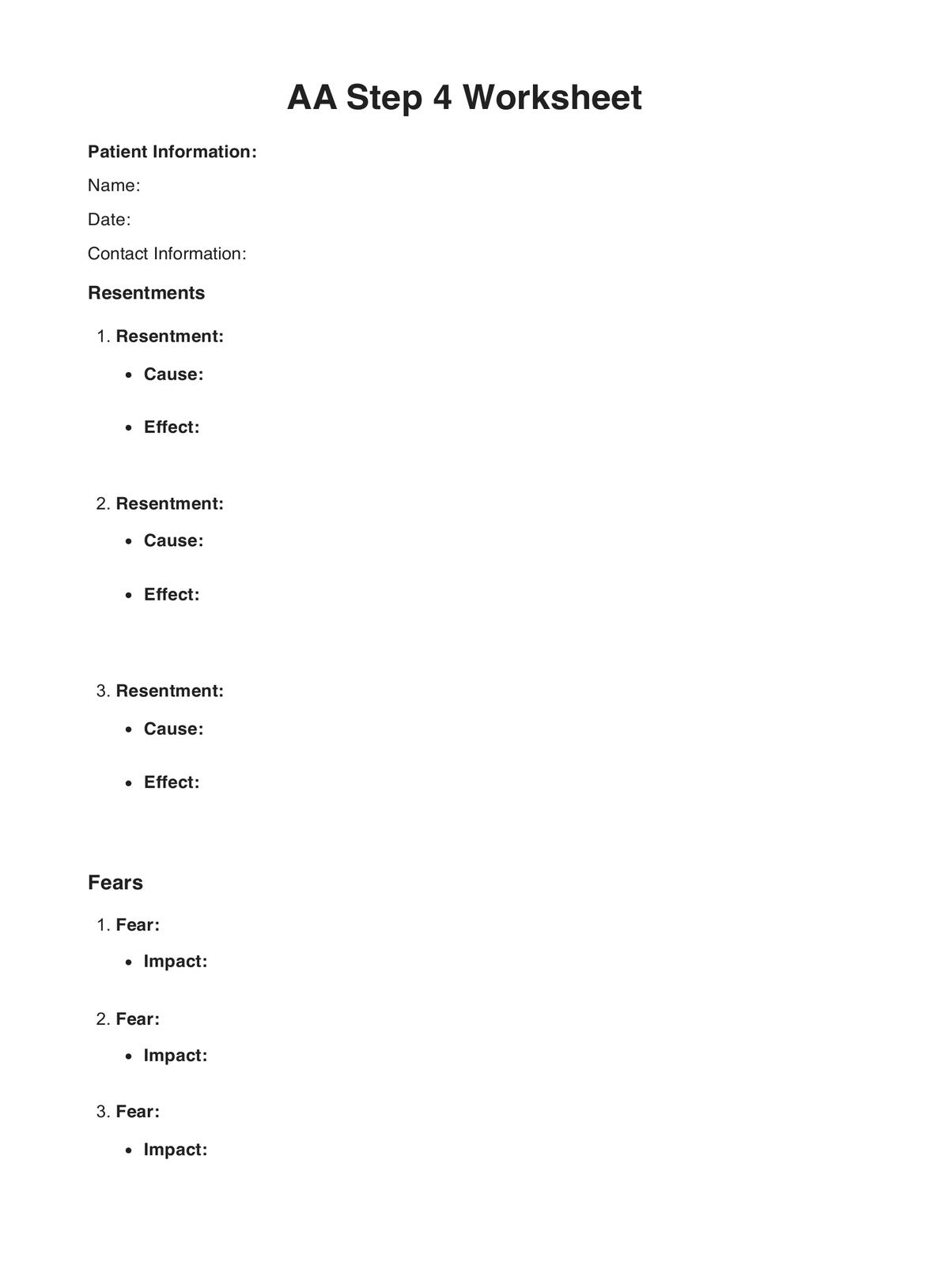 AA Step 4 Worksheets U0026 Example Free PDF Download