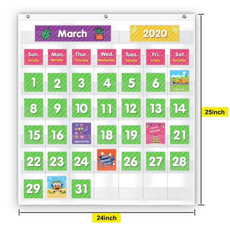 Amazon Eamay Classroom Monthly Calendar Pocket Chart With 71 Cards For Kids Learning For Home White Office Products
