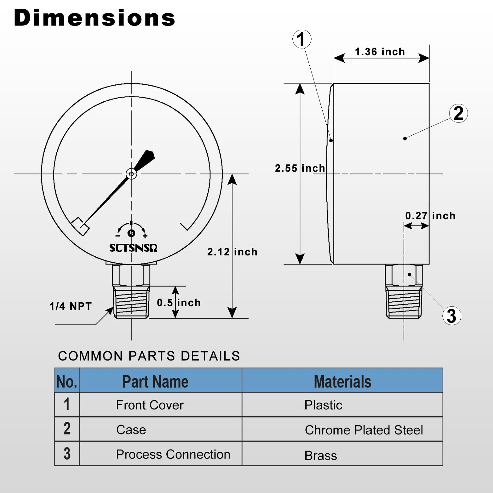 Amazon SCTSNSR 0 To 15 Inches Of Water Column Pressure Gauge Capsule Measurement System 2 5 Inch Dial 1 4