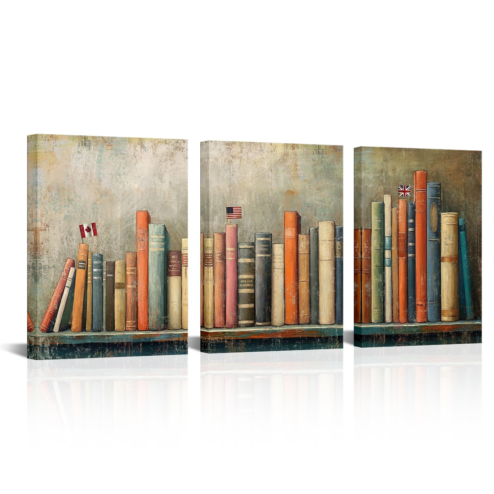 AoArtWZ Vintage Books Canvas Wall Art 3 Pieces Rustic Bar Chart Curve Prints Pictures Study Room Wall Decor Framed Artwork 12