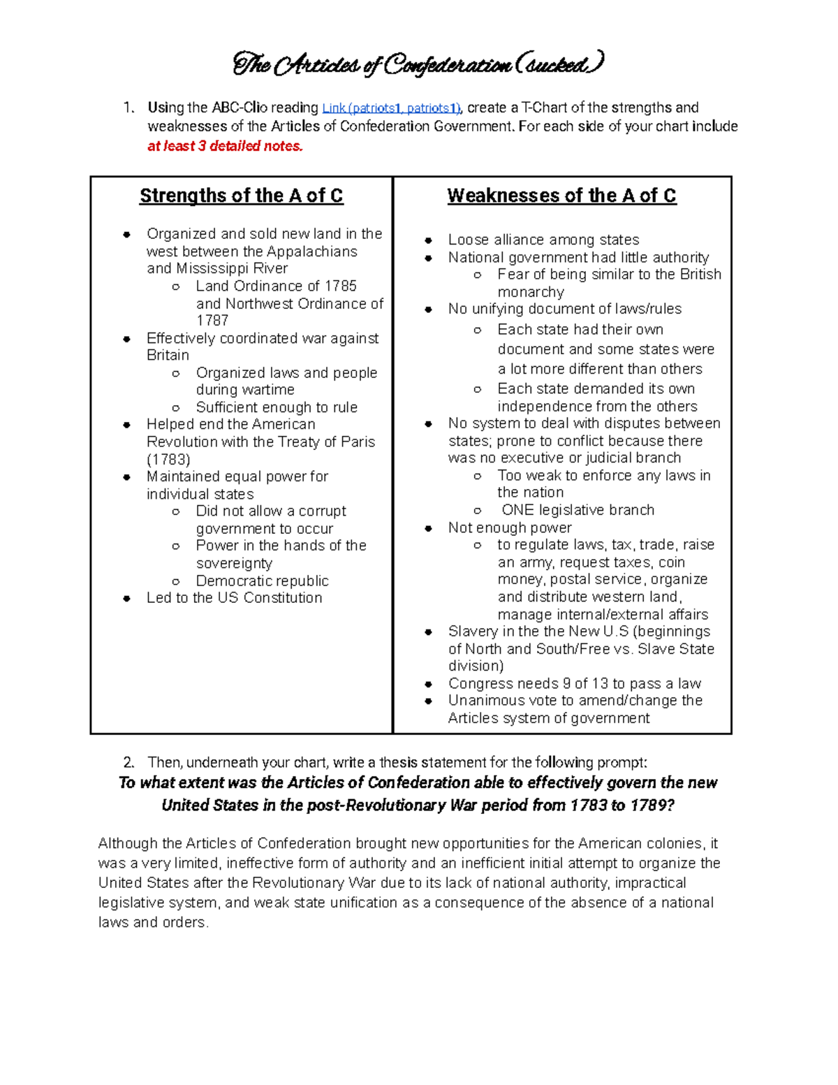 Articles Of Confederation T chart The Articles Of Confederation sucked Using The ABC Clio Studocu Articles Of Confederation T chart The Articles Of Confederation sucked Using The ABC Clio Studocu