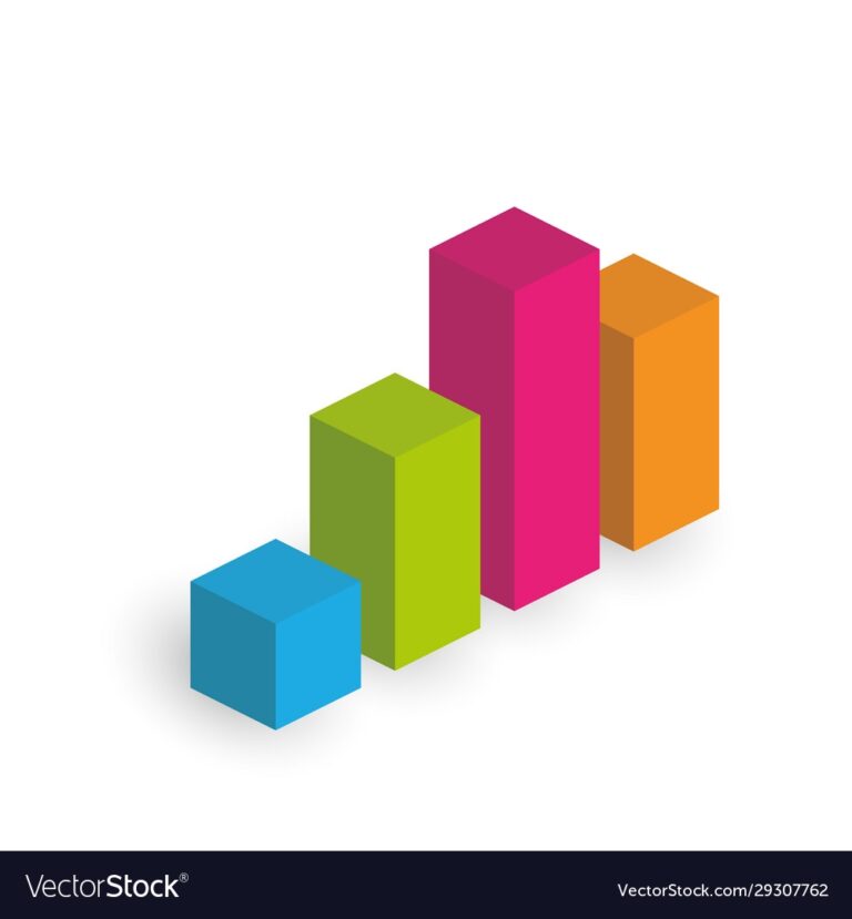 Bar Chart 4 Columns 3d Isometric Colorful Vector Image