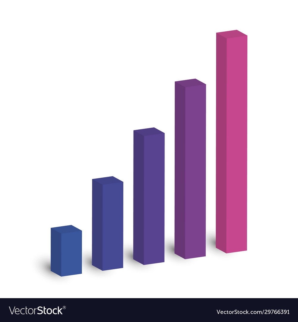 Bar Chart 5 Growing Columns 3d Isometric Vector Image