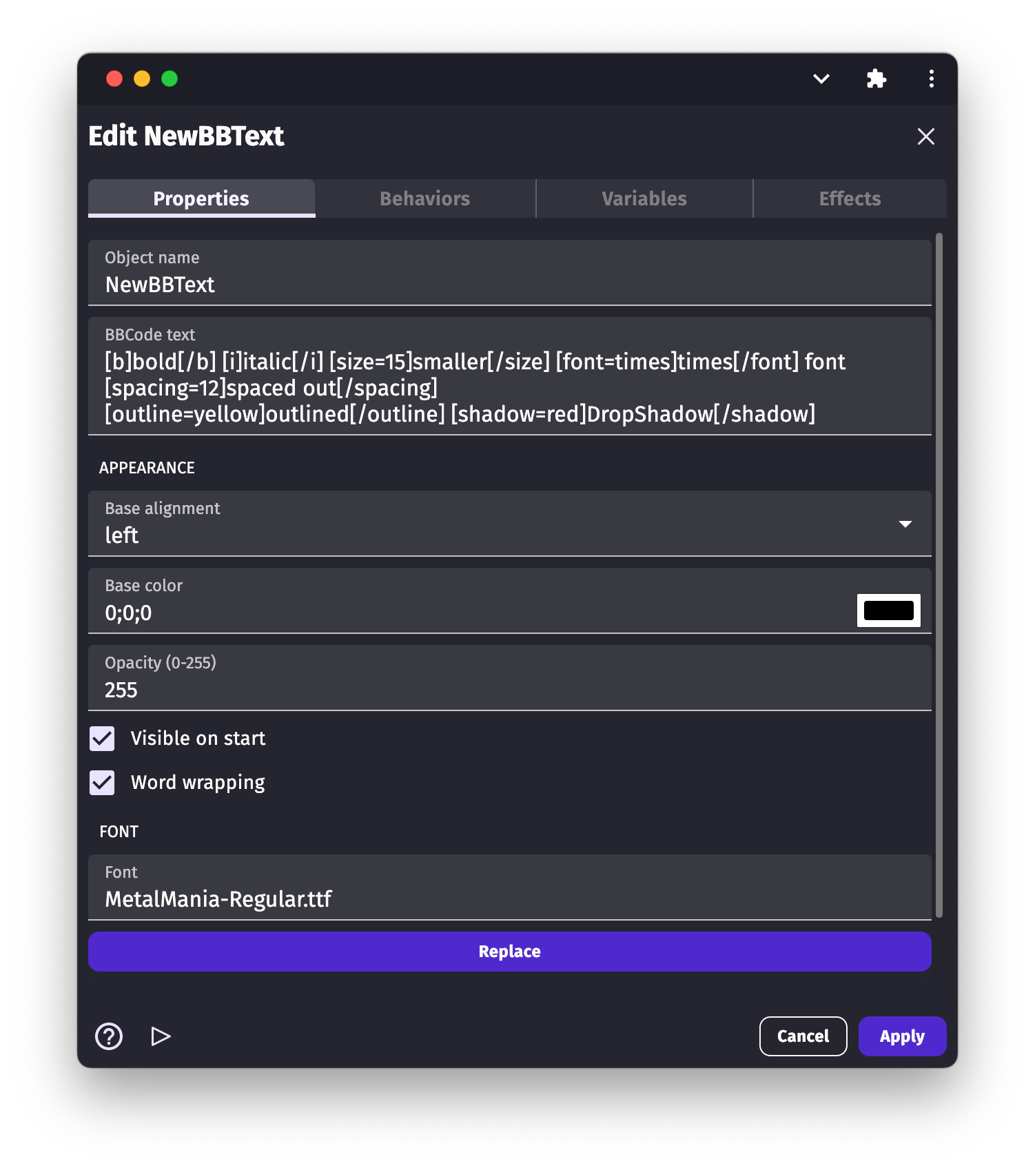 BBText GDevelop Documentation BBText GDevelop Documentation