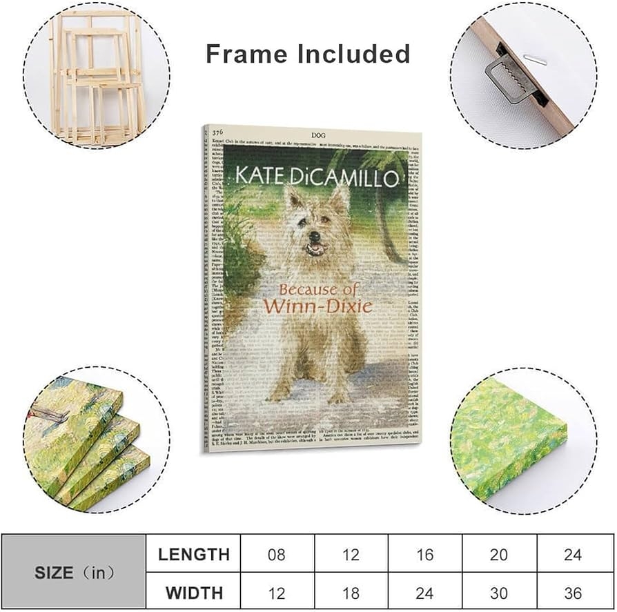 Because Of Winn Dixie Childrens Book Cover Poster Wall Art Pictures For Living Room Bedroom Decor Gift Kids Playroom Prints Poster Canvas Painting Wall Art Poster For Bedroom Living Room Decor 16x24in 