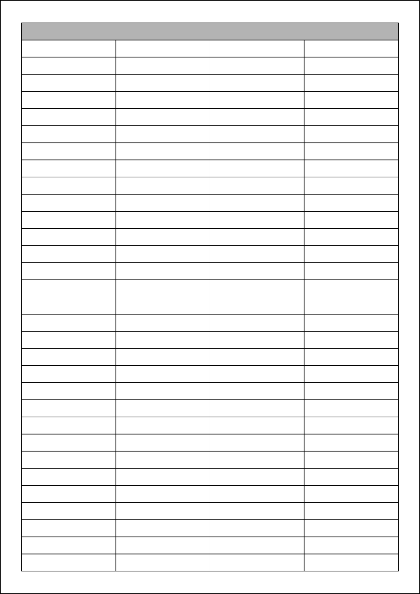 6 Column Blank Chart
