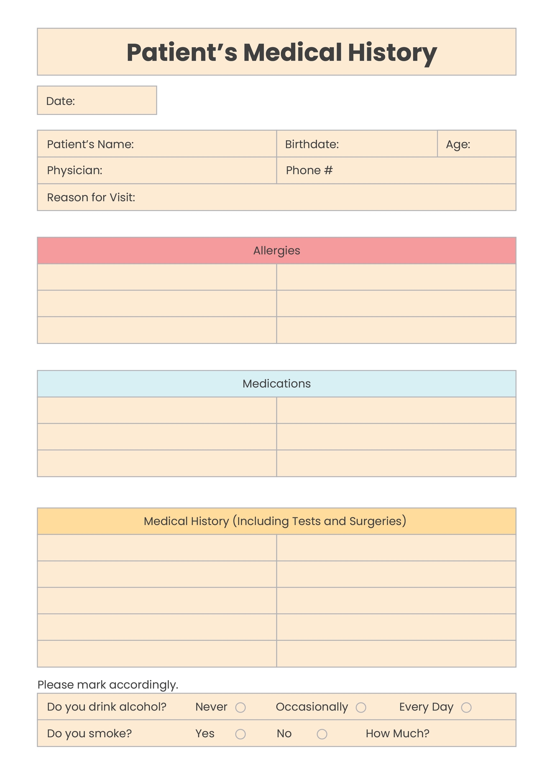 Blank Patient Chart In Illustrator PDF Download Template