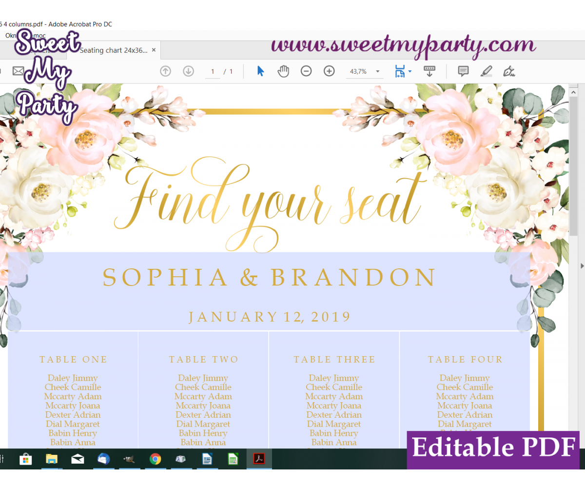 Three Column Seating Chart