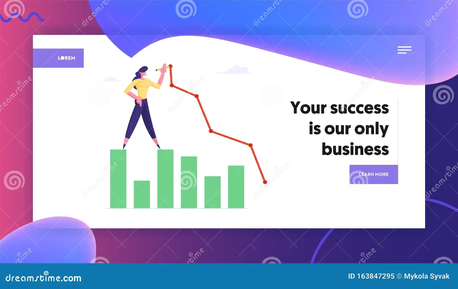 Business Woman Stand On Column Chart Drawing Broken Curve Line Growth Data Analysis Graph Financial Statistic Diagram Stock Vector Illustration Of Curve Flat 163847295