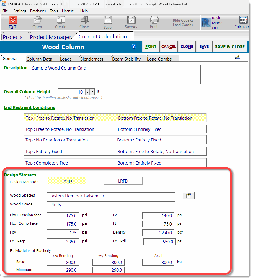 Calculation Modules U003e Columns U003e Wood Column