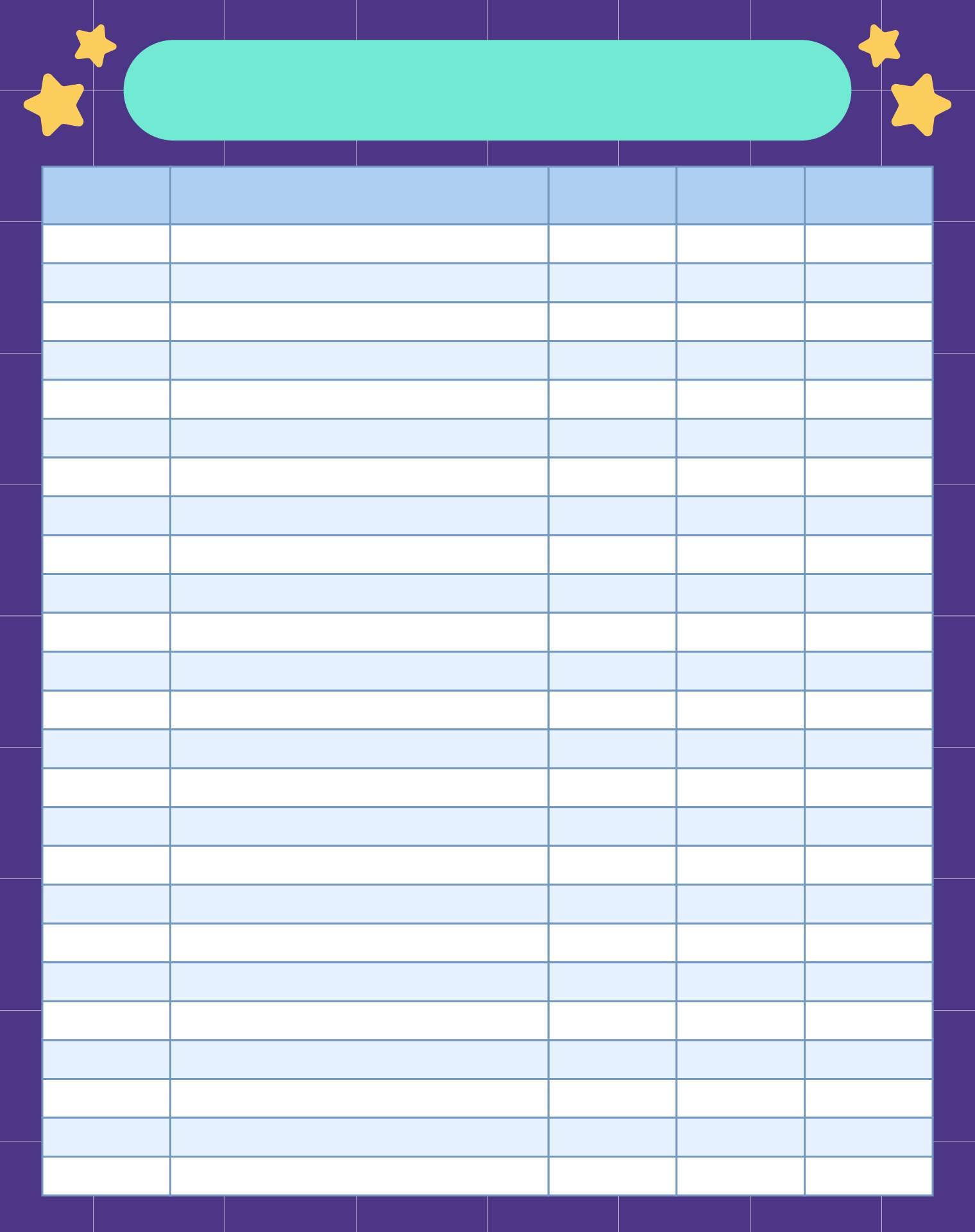 Five Column Chart Printable