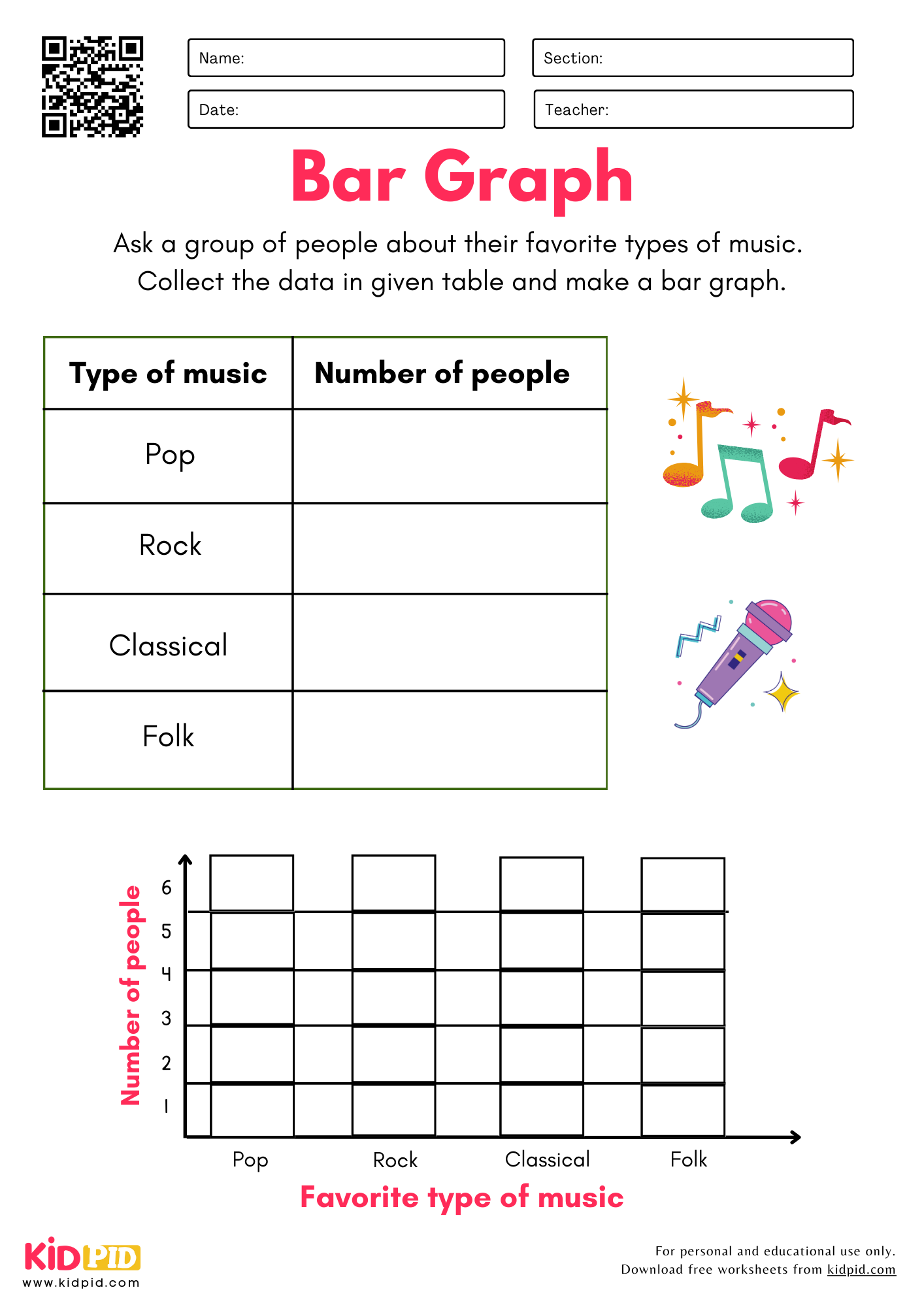 Complete A Table Graph Data Collection Graph Worksheets For Grade Kidpid 