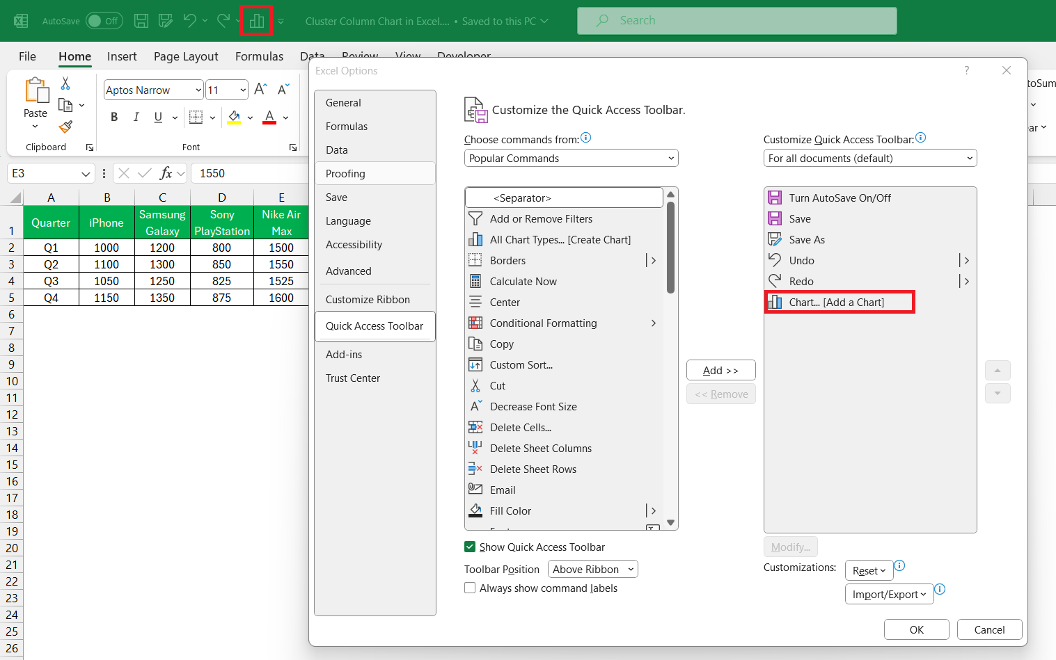 Clustered Column Chart Word