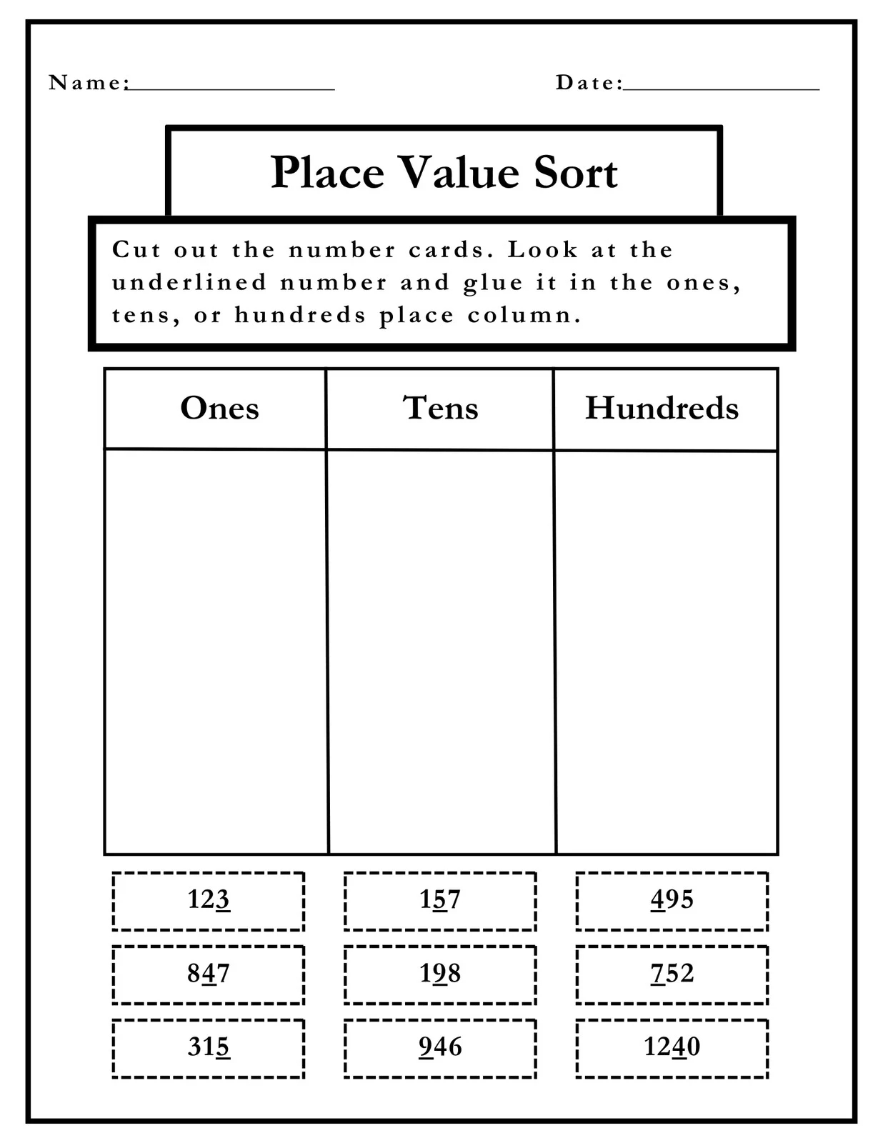 Place Value Columns Chart