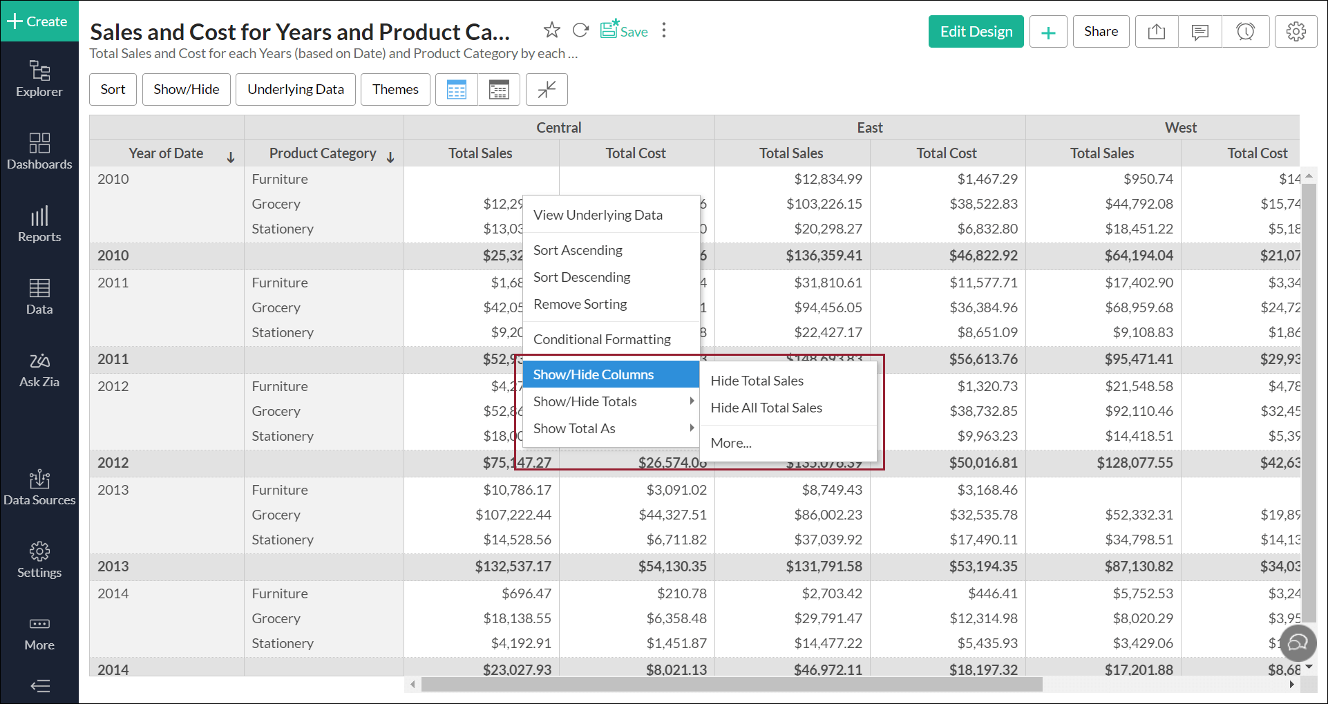 Pivot Chart Show Select Columns