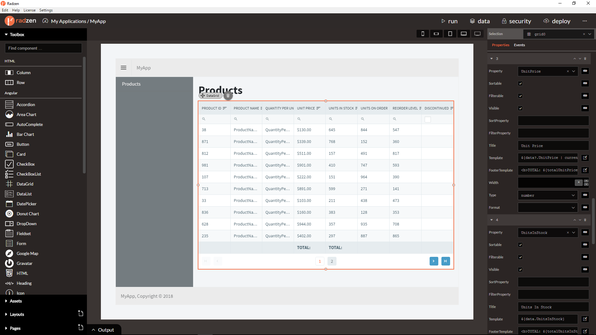 DataGrid Angular 
