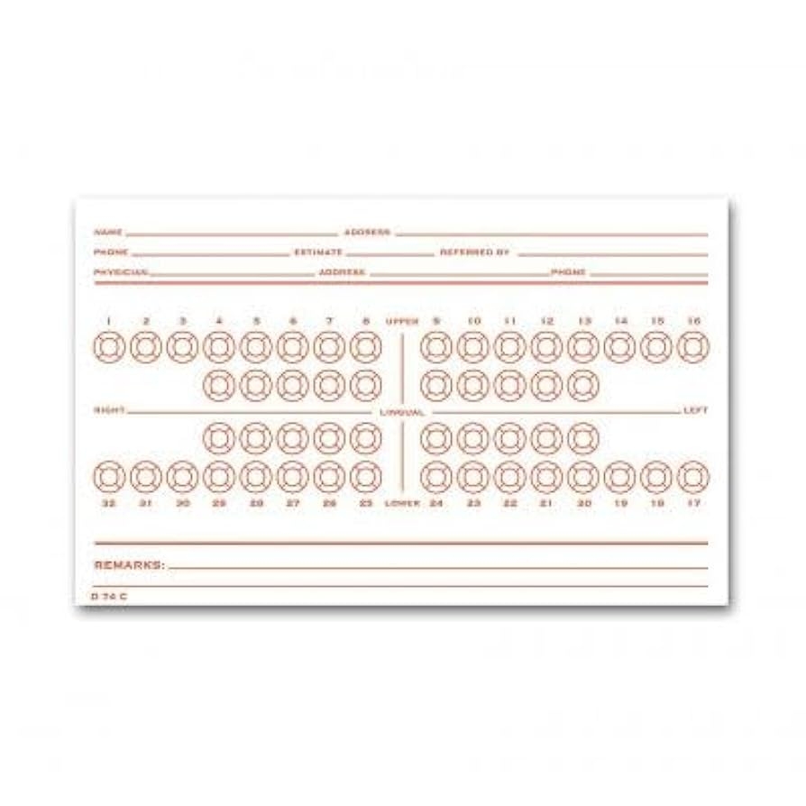 Dental Exam Card File Record Numbered Teeth System C D74C