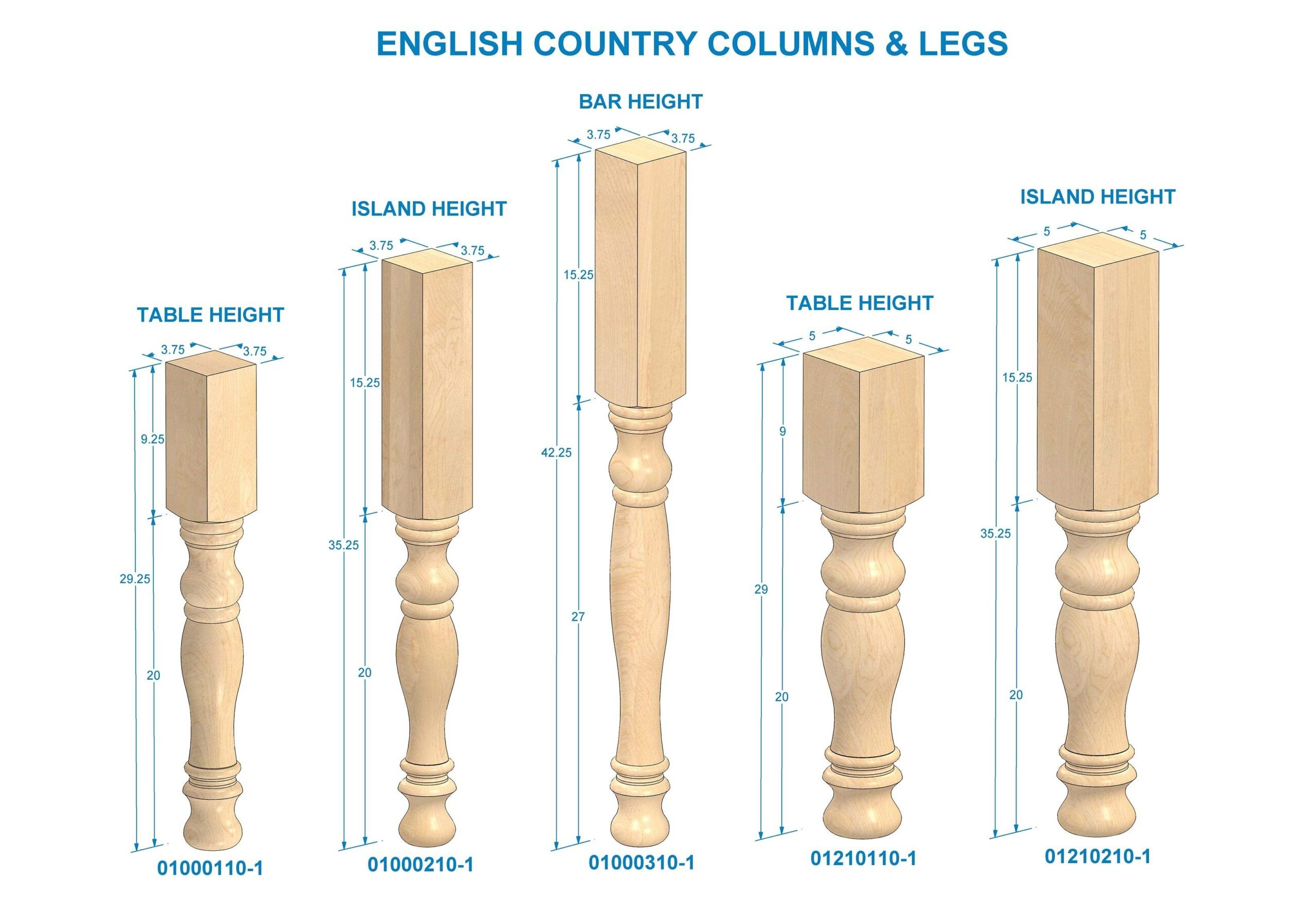 Designs Of Distinction English Country 5 Inch Square Table Leg 