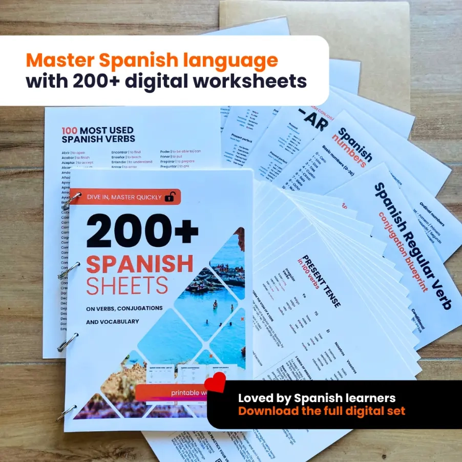 Digital Spanish Bundle 200 Verb Conjugation And Vocabulary Sheets Language Blueprints Shop