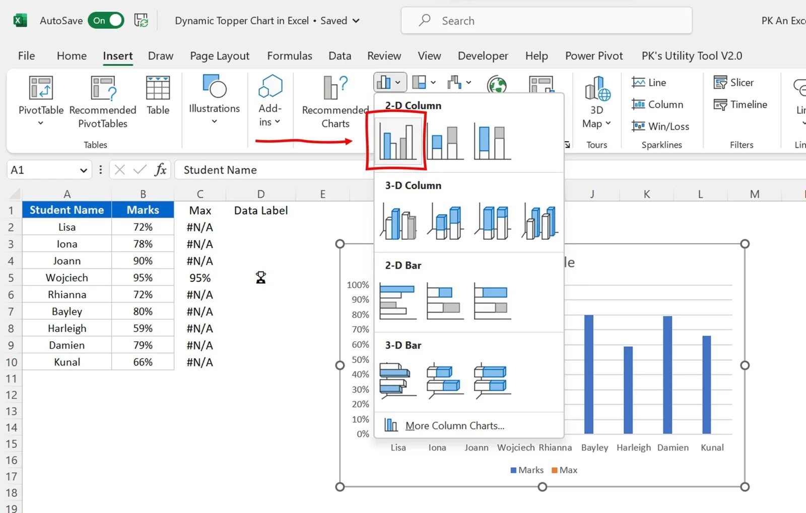Dynamic Clustered Column Charts