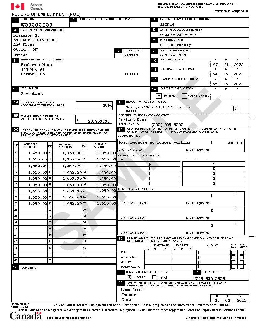 Employers How To Complete The Record Of Employment ROE Form 