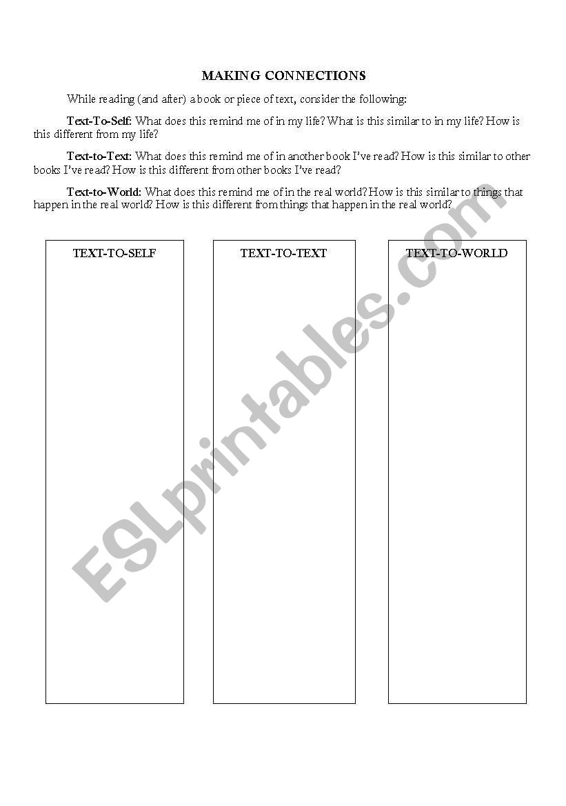 English Worksheets Making Connections 3 Column Chart