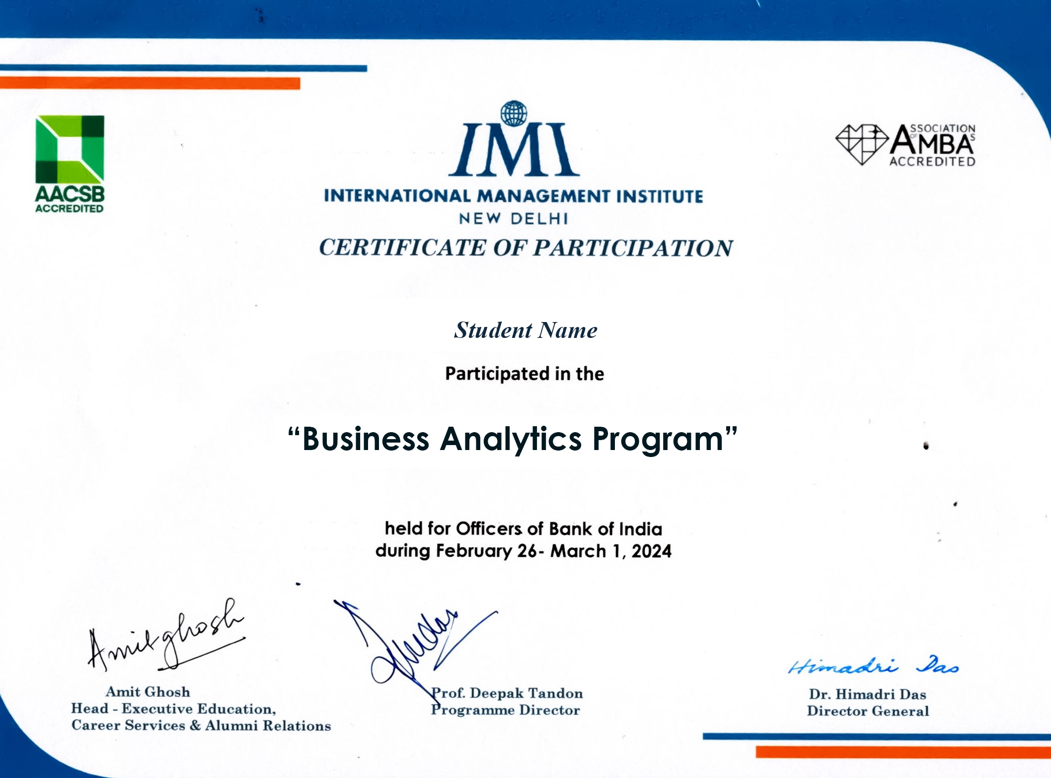 Executive Program In Business Analytics IMI