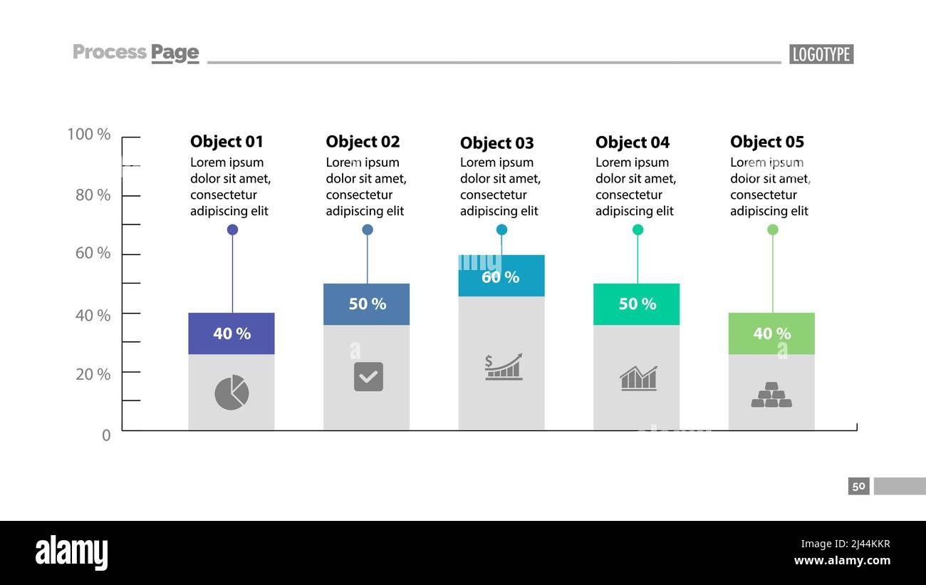 Five Columns Bar Chart Slide Template Business Data Percentage 